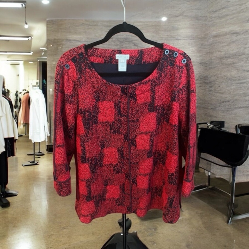 Multiples Red/Black quarter sleeve pullover top XL EUC